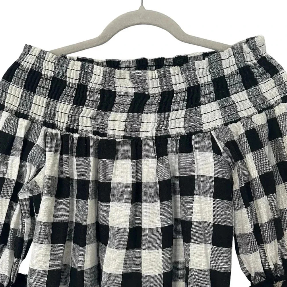 MISA Los Angeles Gingham Tassel Sleeve Off the Shoulder Top Size Small - Picture 4 of 9